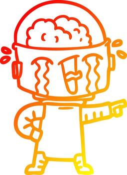 warm gradient line drawing cartoon crying robot pointing vector