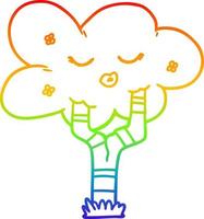 rainbow gradient line drawing cartoon tree with face vector