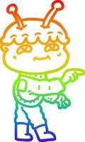 rainbow gradient line drawing friendly cartoon spaceman pointing vector