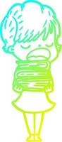 cold gradient line drawing cartoon woman talking vector