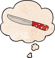 cartoon knife and thought bubble in grunge texture pattern style vector