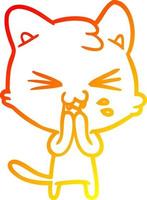 warm gradient line drawing cartoon cat hissing vector
