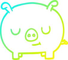 cold gradient line drawing cartoon happy pig vector