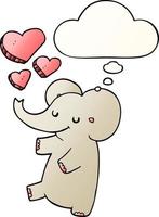 elefante de dibujos animados con corazones de amor y burbujas de pensamiento en estilo degradado suave vector