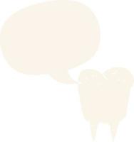 cartoon tooth and speech bubble in retro style vector