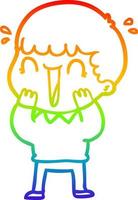 dibujo de línea de gradiente de arco iris riendo hombre de dibujos animados vector