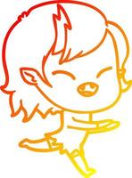 warm gradient line drawing cartoon laughing vampire girl running vector