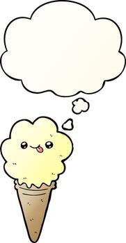 cartoon ice cream and thought bubble in smooth gradient style vector
