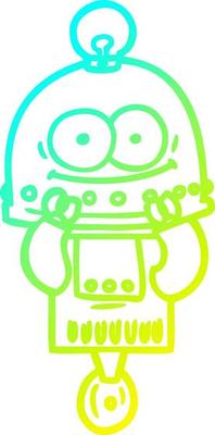 cold gradient line drawing happy carton robot with light bulb