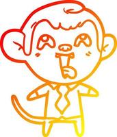 dibujo de línea de gradiente cálido mono loco de dibujos animados con camisa y corbata vector