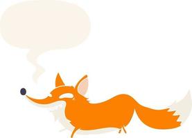 cute cartoon sly fox and speech bubble in retro style vector