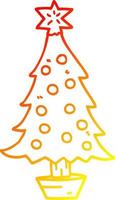 warm gradient line drawing cartoon christmas tree vector