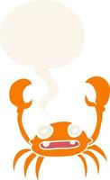 cartoon crab and speech bubble in retro style vector