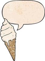 cartoon ice cream and speech bubble in retro texture style vector