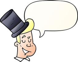 caricatura, hombre, llevando, sombrero de copa, y, burbuja del discurso, en, suave, gradiente, estilo vector
