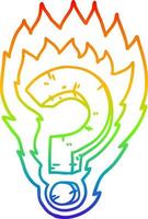 rainbow gradient line drawing cartoon flaming question mark vector