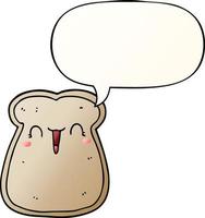 cute cartoon slice of toast and speech bubble in smooth gradient style vector