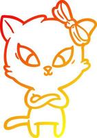 warm gradient line drawing cartoon cat vector