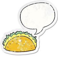 cartoon taco and speech bubble distressed sticker vector