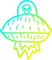 cold gradient line drawing cartoon alien spaceship vector