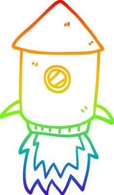 rainbow gradient line drawing cartoon space rocket