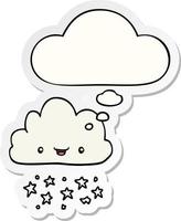 cartoon storm cloud and thought bubble as a printed sticker vector