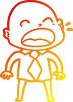 warm gradient line drawing cartoon shouting bald man vector