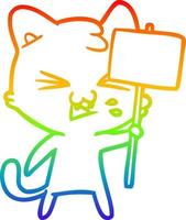 rainbow gradient line drawing cartoon cat hissing vector