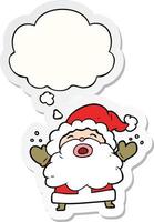 cartoon santa claus shouting and thought bubble as a printed sticker vector