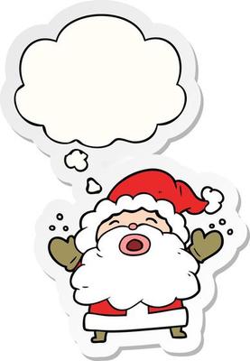 cartoon santa claus shouting and thought bubble as a printed sticker