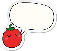 cartoon tomato and speech bubble sticker vector