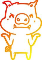 warm gradient line drawing angry cartoon pig shrugging shoulders vector