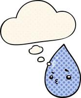 cartoon cute raindrop and thought bubble in comic book style vector