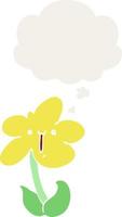 cartoon flower and thought bubble in retro style vector