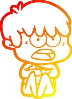 warm gradient line drawing worried cartoon boy vector