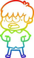 rainbow gradient line drawing worried cartoon boy vector