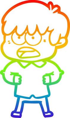 rainbow gradient line drawing worried cartoon boy