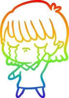 dibujo de línea de gradiente de arco iris mujer de dibujos animados llorando vector