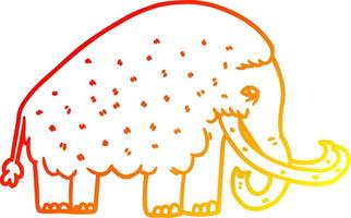línea de gradiente cálido dibujo mamut de dibujos animados