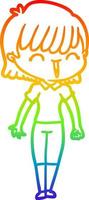 rainbow gradient line drawing cartoon woman vector