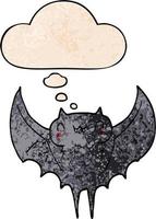 cartoon bat and thought bubble in grunge texture pattern style vector