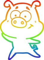 rainbow gradient line drawing happy cartoon pig vector