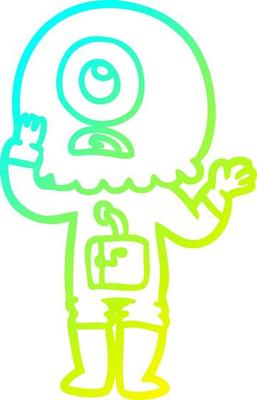 cold gradient line drawing worried cartoon cyclops alien spaceman