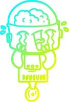 cold gradient line drawing cartoon crying robot vector