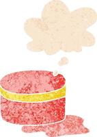 cartoon beauty lotion tub and thought bubble in retro textured style vector