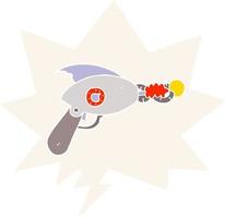 cartoon ray gun and speech bubble in retro style vector