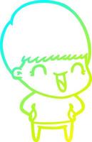 cold gradient line drawing happy cartoon boy vector