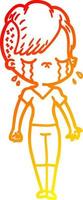 warm gradient line drawing cartoon crying girl vector