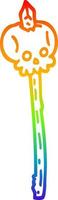 dibujo de línea de gradiente de arco iris calavera de dibujos animados en espiga vector