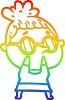 rainbow gradient line drawing cartoon woman wearing glasses vector